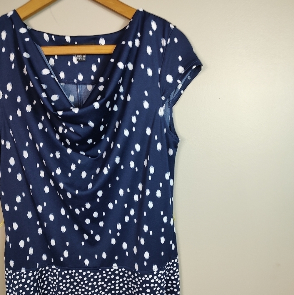 Madison Leigh Navy Blue Polka Dot Dress Sheath Size 6 - Picture 2 of 10
